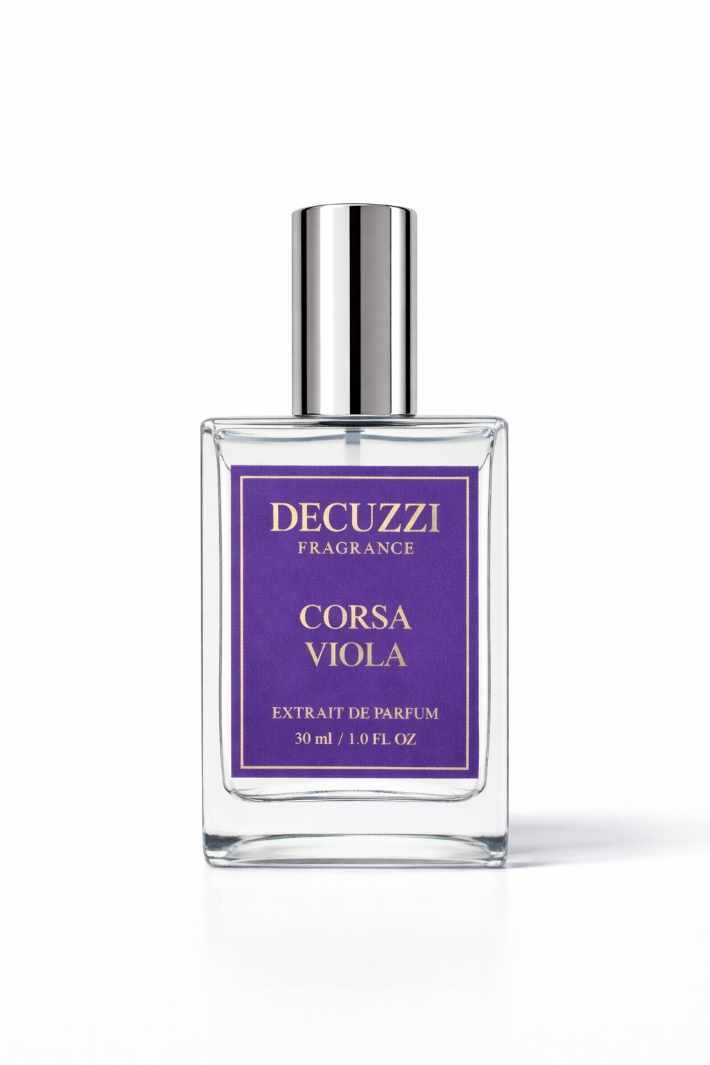 Decuzzi Corsa Viola perfume bottle on a white background