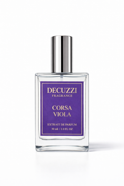 Decuzzi Corsa Viola perfume bottle on a white background